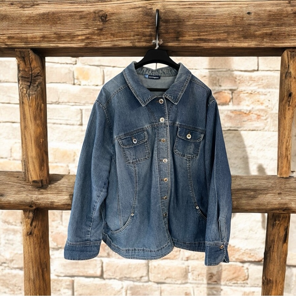 PENNINGTONS Jean Jacket Womens 3X Denim Blue Casual Button Up Plus Size